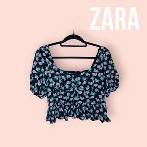 Trendy Zara Crop Floral Button Up Sz L